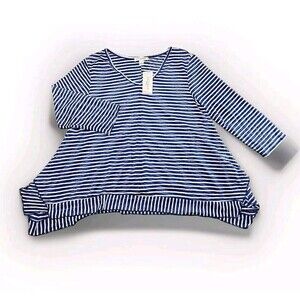 NEW - Studio JPR Royal Blue White Stripe Rayon Blend Long Sleeve Top Blouse - L